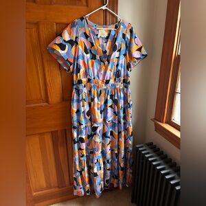 EUC Anthropologie Somerset Tiered Maxi Dress Abstract Shape Orange Motif Size 2X